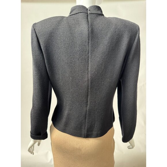 St. John Evening By Marie Gray Black Knit Rhinestone Button Down Top w/ Blemish - Picture 4 of 16